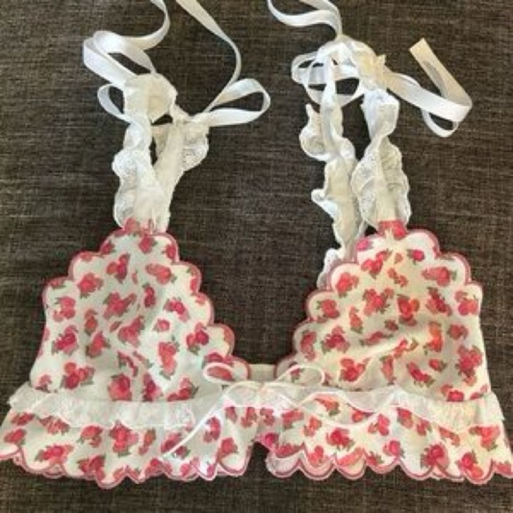 Floral Lace Trim Bralette - White and Pink Love and Lemons